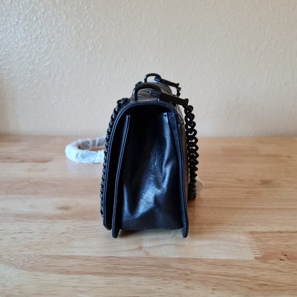 New Rebecca Minkoff Black Chevron Quilted Love Crossbody Leather Chain Handbag - Picture 2 of 8